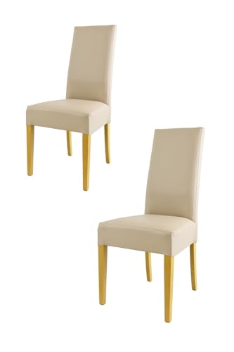 t m c s Tommychairs - 2er Set Moderne Stühle Luisa für Küche und Esszimmer, robuste Struktur aus lackiertem Buchenholz Farbe Eiche, Gepolstert und mit Kunstleder in der Farbe Leinen bezogen von t m c s