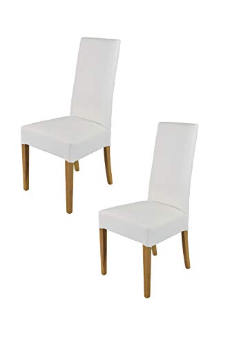 t m c s Tommychairs - 2er Set Moderne Stühle Luisa für Küche und Esszimmer, robuste Struktur aus lackiertem Buchenholz Farbe Eiche, Gepolstert und mit Kunstleder in der Farbe Weiss bezogen von t m c s