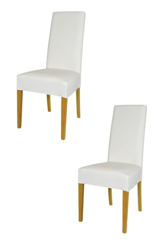 t m c s Tommychairs - 2er Set Moderne Stühle Luisa für Küche und Esszimmer, robuste Struktur aus lackiertem Buchenholz Farbe Eiche, Gepolstert und mit Kunstleder in der Farbe Weiss bezogen von t m c s