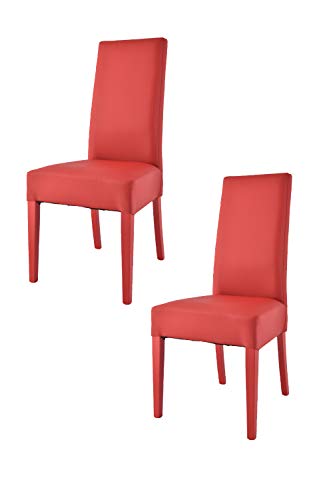 t m c s Tommychairs - 2er Set Moderne Stühle Luisa für Küche und Esszimmer, robuste Struktur aus lackiertem Buchenholz Farbe Rot, Gepolstert und mit Kunstleder in der Farbe Rot bezogen von t m c s