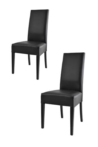 t m c s Tommychairs - 2er Set Moderne Stühle Luisa für Küche und Esszimmer, robuste Struktur aus lackiertem Buchenholz Farbe Schwarz, Gepolstert und mit schwarzem Kunstleder bezogen von t m c s