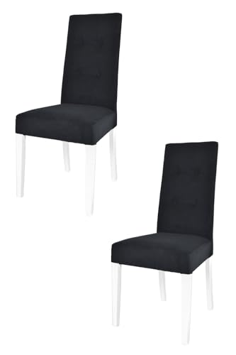 t m c s Tommychairs - 2er Set Moderne Stühle Nicole für Küche und Esszimmer, robuste Struktur aus lackiertem Buchenholz Farbe Weiss, gepolstert und mit Schwarz Samt bezogen von t m c s