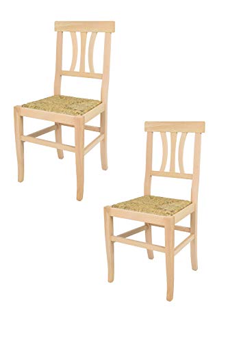 t m c s Tommychairs - 2er Set Stühle Artemisia für Küche und Esszimmer, robuste Struktur aus poliertem Buchenholz, unbehandelt und 100% natürlich, Sitzfläche aus echtem Stroh von t m c s