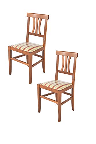 t m c s Tommychairs - 2er Set Stühle Artemisia für Küche und Esszimmer, Robuste Struktur aus lackiertem Buchenholz in der Farbe Helles Nussbraun und gepolsterte Sitzfläche mit Liseré Stoff bezogen von t m c s