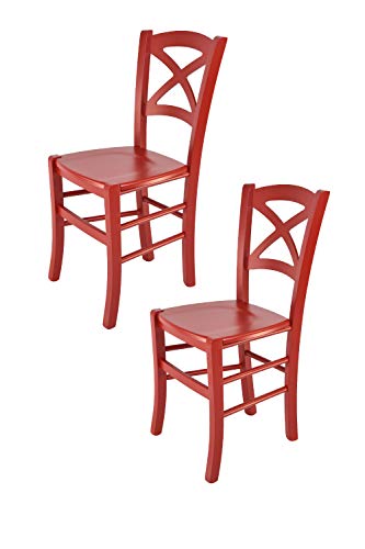 t m c s Tommychairs - 2er Set Stühle Cross für Küche und Esszimmer, robuste Struktur aus lackiertem Buchenholz im Farbton Rot und Sitzfläche aus lackiertem Holz in der Farbe Rot von t m c s