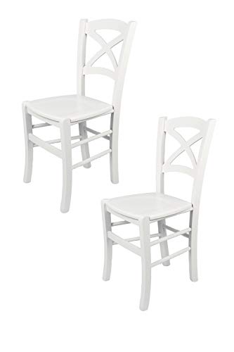 t m c s Tommychairs - 2er Set Stühle Cross für Küche und Esszimmer, robuste Struktur aus lackiertem Buchenholz im Farbton Weiss und Sitzfläche aus lackiertem Holz in der Farbe Weiss von t m c s