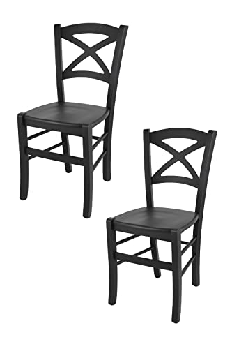 t m c s Tommychairs - 2er Set Stühle Cross für Küche und Esszimmer, robuste Struktur aus lackiertem Buchenholz in Anilinfabre Schwarz und Sitzfläche aus Holz von t m c s