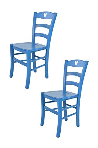 t m c s Tommychairs - 2er Set Stühle Cuore für Küche und Esszimmer, Robuste Struktur aus Buchenholz, in Anilinfarbe Blau lackiert und Sitzfläche aus Holz von t m c s