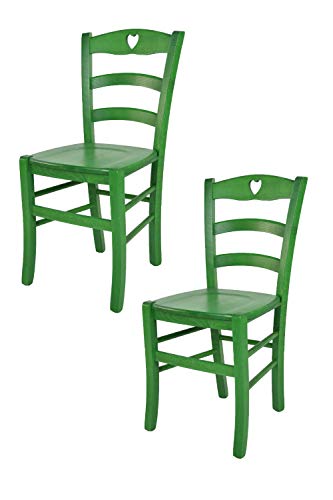 t m c s Tommychairs - 2er Set Stühle Cuore für Küche und Esszimmer, Robuste Struktur aus Buchenholz, in Anilinfarbe Grün lackiert und Sitzfläche aus Holz von t m c s