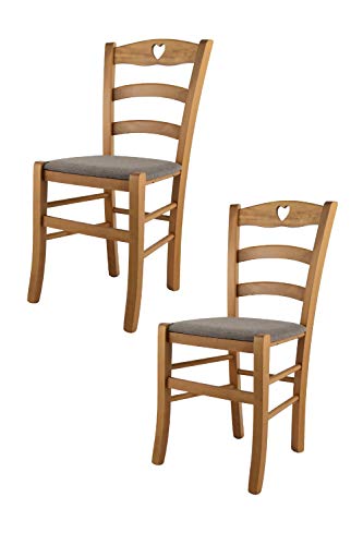 t m c s Tommychairs - 2er Set Stühle Cuore für Küche und Esszimmer, Robuste Struktur aus lackiertem Buchenholz im Farbton Eichenholz und gepolsterte Sitzfläche mit Stoff in der Farbe Rehbraun bezogen von t m c s