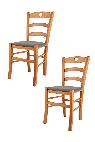 t m c s Tommychairs - 2er Set Stühle Cuore für Küche und Esszimmer, Robuste Struktur aus lackiertem Buchenholz im Farbton Honig und gepolsterte Sitzfläche mit Stoff in der Farbe Rehbraun bezogen von t m c s