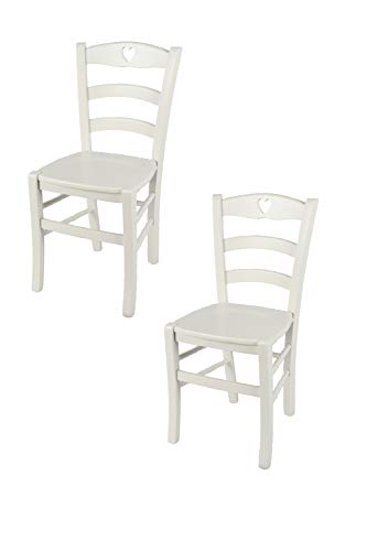 t m c s Tommychairs - 2er Set Stühle Cuore für Küche und Esszimmer, robuste Struktur aus lackiertem Buchenholz im Farbton deckend Eisweiss und Sitzfläche aus lackiertem Holz in der Farbe Weiss von t m c s