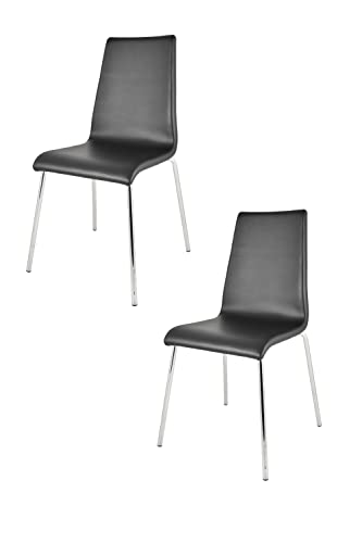 t m c s Tommychairs - 2er Set Stühle Madrid mit hochfestem, verchromtem Gestell aus Stahlrohr und Sitzfläche aus mehrschichtigem Holz gepolstert und mit schwarzem Kunstleder bezogen von t m c s