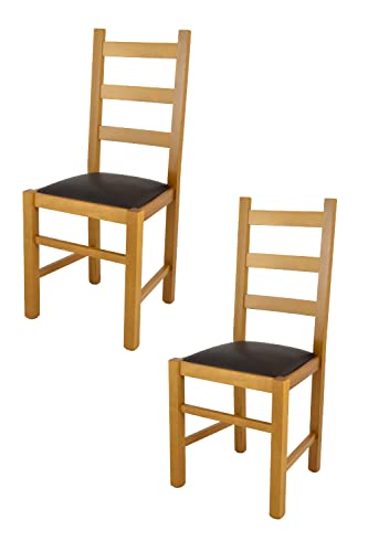 t m c s Tommychairs - 2er Set Stühle Rustica für Küche und Esszimmer, Robuste Struktur aus Buchenholz, in der Farbe Eichenholz und gepolsterte Sitzfläche mit Kunstleder in der Farbe Braun bezogen von t m c s