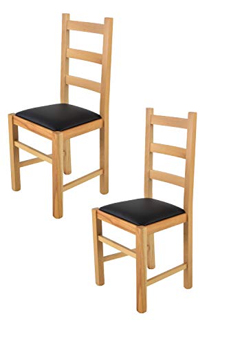 t m c s Tommychairs - 2er Set Stühle Rustica für Küche und Esszimmer, Robuste Struktur aus Buchenholz, in der Farbe Naturfarben lackiert und gepolsterte Sitzfläche mit schwarzem Kunstleder bezogen von t m c s
