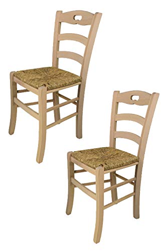 t m c s Tommychairs - 2er Set Stühle Savoie für Küche und Esszimmer, robuste Struktur aus poliertem Buchenholz, unbehandelt und 100% natürlich, Sitzfläche aus echtem Stroh von t m c s