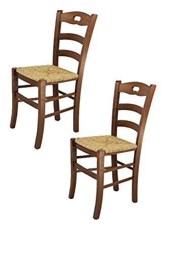 t m c s Tommychairs - 2er Set Stühle Savoie für die Küche und Esszimmer, Robuste Struktur aus lackiertem Buchenholz, im Farbton Nussbraun und Sitzfläche aus Stroh von t m c s