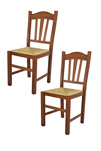 t m c s Tommychairs - 2er Set Stühle Silvana für Küche und Esszimmer, Robuste Struktur aus Buchenholz, in der Farbe Helles Nussbraun lackiert und Sitzfläche aus Stroh von t m c s