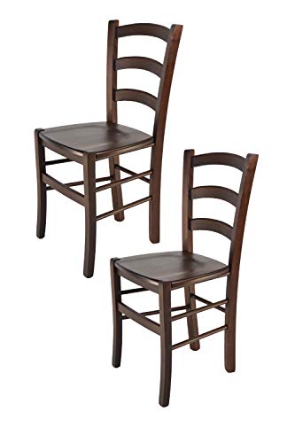 t m c s Tommychairs - 2er Set Stühle Venice für Küche und Esszimmer, robuste Struktur aus lackiertem Buchenholz im Farbton Dunkles Nussbraun und Sitzfläche aus Holz von t m c s