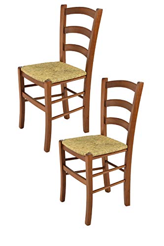 t m c s Tommychairs - 2er Set Stühle Venice für Küche und Esszimmer, robuste Struktur aus lackiertem Buchenholz im Farbton Helles Nussbraun und Sitzfläche aus Stroh von t m c s