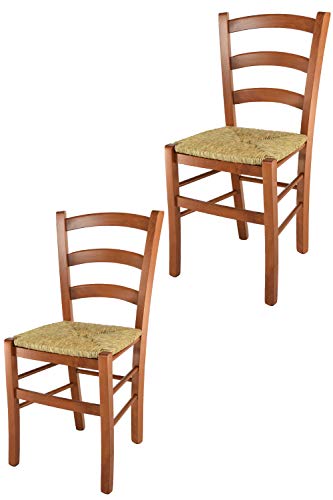 t m c s Tommychairs - 2er Set Stühle Venice für Küche und Esszimmer, robuste Struktur aus lackiertem Buchenholz im Farbton Kirschholz und Sitzfläche aus Stroh von t m c s