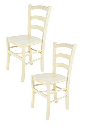 t m c s Tommychairs - 2er Set Stühle Venice für Küche und Esszimmer, robuste Struktur aus lackiertem Buchenholz in Anilinfabre Weiss und Sitzfläche aus Holz von t m c s
