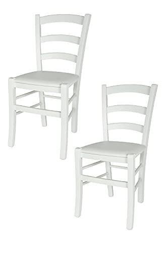 t m c s Tommychairs - 2er Set StühleVENEZIA für Küche und Esszimmer, Robuste Struktur aus Buchenholz, deckend Weiss lackiert und gepolsterte Sitzfläche mit Kunstleder in der Farbe Weiß bezogen von t m c s