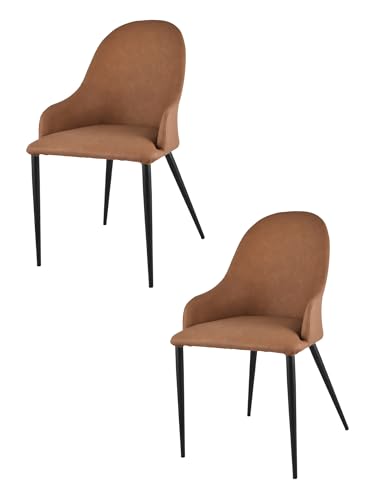 t m c s Tommychairs - 2er Set gepolsterten Stühle Jessica mit Armlehnen für Küche und Esszimmer, mit hellbraunem Kunstleder bezogen und mattschwarzen Eisenbeinen von t m c s