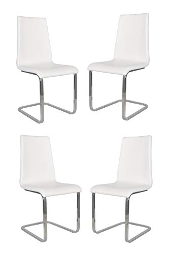 Tommychairs - 4er Set Freischwinger-Stühle BERLIN mit hochfestem rechteckigem Freischwingergestell aus Stahl und Sitzflaeche aus mehrschichtigem Holz gepolstert und mit weissem Kunstleder bezogen von t m c s