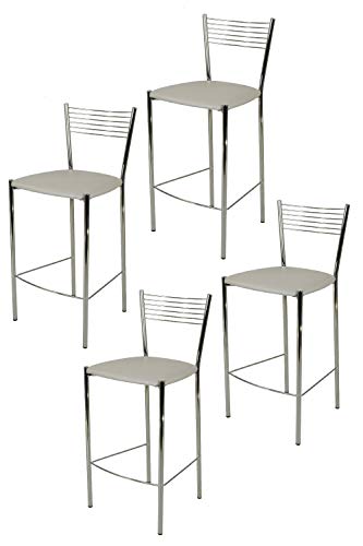 t m c s Tommychairs - 4er Set Moderne Barhocker Elegance für Küche und Esszimmer, Robustes Gestell aus verchromtem Stahl, gepolsterte Sitzfläche mit Kunstleder in der Farbe Hellgrau bezogen von t m c s