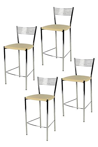 t m c s Tommychairs - 4er Set Moderne Barhocker Elegance für Küche und Esszimmer, Robustes Gestell aus verchromtem Stahl, gepolsterte Sitzfläche mit Kunstleder in der Farbe Elfenbein bezogen von t m c s