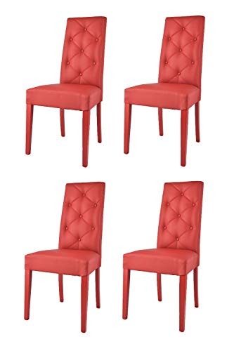 t m c s Tommychairs - 4er Set Moderne Stühle Chantal für Küche und Esszimmer, robuste Struktur aus lackiertem Buchenholz Farbe Rot, gepolstert und mit Kunstleder in der Farbe Rot bezogen von t m c s