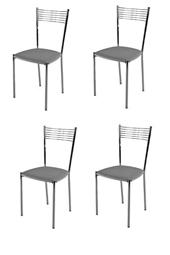 t m c s Tommychairs - 4er Set Moderne Stühle Elegance für Küche und Esszimmer – Robustes Gestell aus verchromtem Stahl, gepolsterte Sitzfläche mit Kunstleder in der Farbe Hellgrau bezogen von t m c s