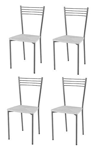 t m c s Tommychairs - 4er Set Moderne Stühle Elena für Küche und Esszimmer, Robustes Gestell aus verchromtem Stahl, Sitzfläche in strohähnlicher Struktur in der Farbe Weiss von t m c s
