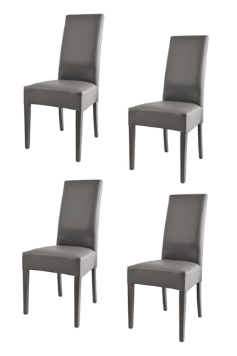 t m c s Tommychairs - 4er Set Moderne Stühle Luisa für Küche und Esszimmer, robuste Struktur aus lackiertem Buchenholz Farbe Dunkelgrau, gepolstert und mit dunkelgrauem Kunstleder bezogen von t m c s