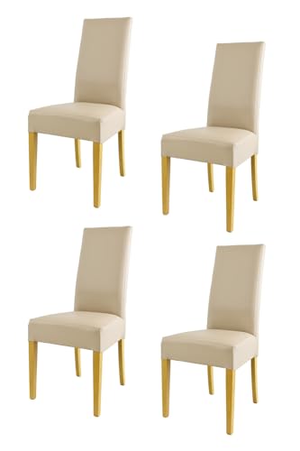 t m c s Tommychairs - 4er Set Moderne Stühle Luisa für Küche und Esszimmer, robuste Struktur aus lackiertem Buchenholz Farbe Eiche, Gepolstert und mit Kunstleder in der Farbe Leinen bezogen von t m c s