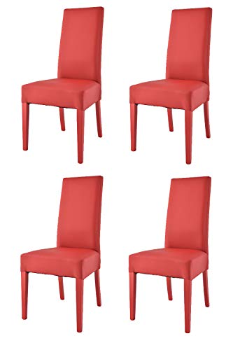 t m c s Tommychairs - 4er Set Moderne Stühle Luisa für Küche und Esszimmer, robuste Struktur aus lackiertem Buchenholz Farbe Rot, Gepolstert und mit Kunstleder in der Farbe Rot bezogen von t m c s