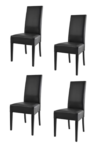 t m c s Tommychairs - 4er Set Moderne Stühle Luisa für Küche und Esszimmer, robuste Struktur aus lackiertem Buchenholz Farbe Schwarz, Gepolstert und mit schwarzem Kunstleder bezogen von t m c s
