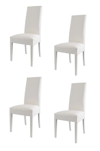 t m c s Tommychairs - 4er Set Moderne Stühle Luisa für Küche und Esszimmer, robuste Struktur aus lackiertem Buchenholz Farbe Weiss, Gepolstert und mit weissem Kunstleder bezogen von t m c s