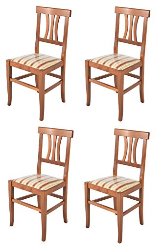 t m c s Tommychairs - 4er Set Stühle Artemisia für Küche und Esszimmer, Robuste Struktur aus lackiertem Buchenholz in der Farbe Helles Nussbraun und gepolsterte Sitzfläche mit Liseré Stoff bezogen von t m c s