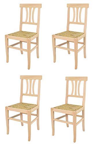 t m c s Tommychairs - 4er Set Stühle Artemisia für Küche und Esszimmer, robuste Struktur aus poliertem Buchenholz, unbehandelt und 100% natürlich, Sitzfläche aus echtem Stroh von t m c s