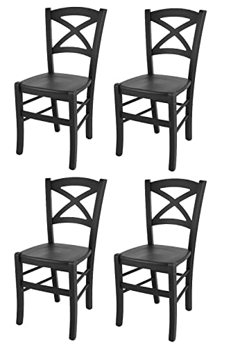 t m c s Tommychairs - 4er Set Stühle Cross für Küche und Esszimmer, robuste Struktur aus lackiertem Buchenholz in Anilinfabre Schwarz und Sitzfläche aus Holz von t m c s