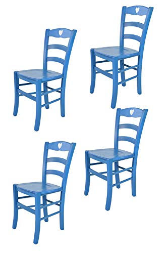 t m c s Tommychairs - 4er Set Stühle Cuore für Küche und Esszimmer, Robuste Struktur aus Buchenholz, in Anilinfarbe Blau lackiert und Sitzfläche aus Holz von t m c s