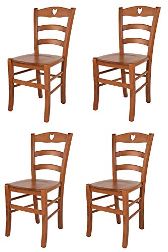 t m c s Tommychairs - 4er Set Stühle Cuore für Küche und Esszimmer, Robuste Struktur aus Buchenholz in der Farbe Kirschholz lackiert und Sitzfläche aus Holz von t m c s