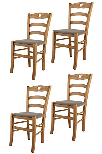 t m c s Tommychairs - 4er Set Stühle Cuore für Küche und Esszimmer, Robuste Struktur aus lackiertem Buchenholz im Farbton Eichenholz und gepolsterte Sitzfläche mit Stoff in der Farbe Rehbraun bezogen von t m c s