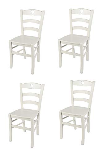 t m c s Tommychairs - 4er Set Stühle Cuore für Küche und Esszimmer, robuste Struktur aus lackiertem Buchenholz im Farbton deckend Eisweiss und Sitzfläche aus lackiertem Holz in der Farbe Weiss von t m c s