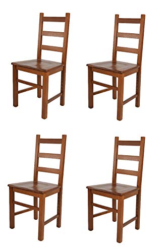 t m c s Tommychairs - 4er Set Stühle Rustica für Küche und Esszimmer, Robuste Struktur aus Buchenholz, in der Farbe Helles Nussbraun lackiert und Sitzfläche aus Holz von t m c s
