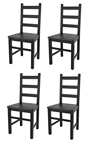 t m c s Tommychairs - 4er Set Stühle Rustica für Küche und Esszimmer, robuste Struktur aus lackiertem Buchenholz in Anilinfabre Schwarz und Sitzfläche aus Holz von t m c s