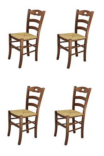 t m c s Tommychairs - 4er Set Stühle Savoie für die Küche und Esszimmer, Robuste Struktur aus lackiertem Buchenholz, im Farbton Nussbraun und Sitzfläche aus Stroh von t m c s