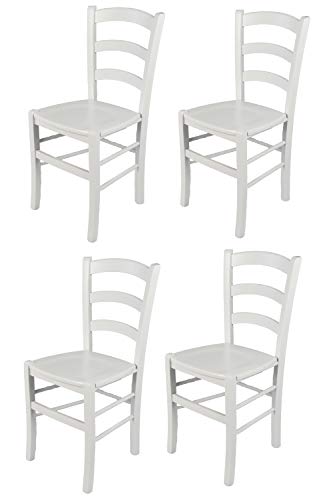 t m c s Tommychairs - 4er Set Stühle Venezia für Küche und Esszimmer, Robuste Struktur aus lackiertem Buchenholz im Farbton Weiss (deckend) und Sitzfläche aus Holz von t m c s